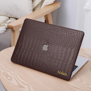 Dark Brown Crocodile Print Personalized leather Macbook Pro 14 Case M1 Macbook Air 13 Macbook Pro 13 Pro 14 16 15 M4 A3240 2025 Gift idea