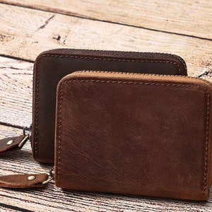 Cartera de cremallera de cuero Hombres RFID Bloqueo de cuero acordeón Carteras de tarjetas de crédito Soporte de tarjeta múltiple Monedero agarradable mini monedero