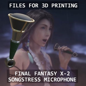 May include: A black and gold microphone with a green handle. The microphone is labeled "FINAL FANTASY X-2 SONGSTRESS MICROPHONE".