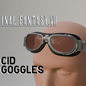 May include: Cid Goggles from Final Fantasy VII. These goggles feature a black frame with silver accents and brown lenses. The text "FINAL FANTASY VII" and "CID GOGGLES" are displayed in the image.