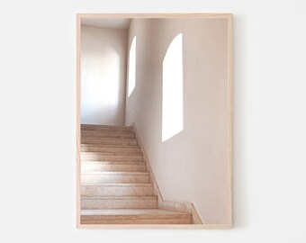 Art d’escaliers neutres minimaux, impression de décoration intérieure moderne, décoration murale tranquille, galerie de bricolage, tons neutres imprimables, art intérieur contemporain