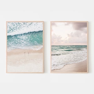 Set of 2 Beach Waves Photo Prints, Coastal Decor, Ocean Art, Nautical Home Wall Decor, Seaside Beach House Decoration