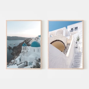 Santorini Wall Art Set of 2, Greek Island Prints, Coastal Greece Decor, Mediterranean Photography, Aegean Sea Wall Decor, Cyclades Islands