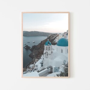 Santorini Landschaft Wandkunst, Griechenland Küsten Dekor, Ägäische Meereslandschaft Druck, mediterranes Haus, Dorf Oia, Kykladen Insel, blau weiß