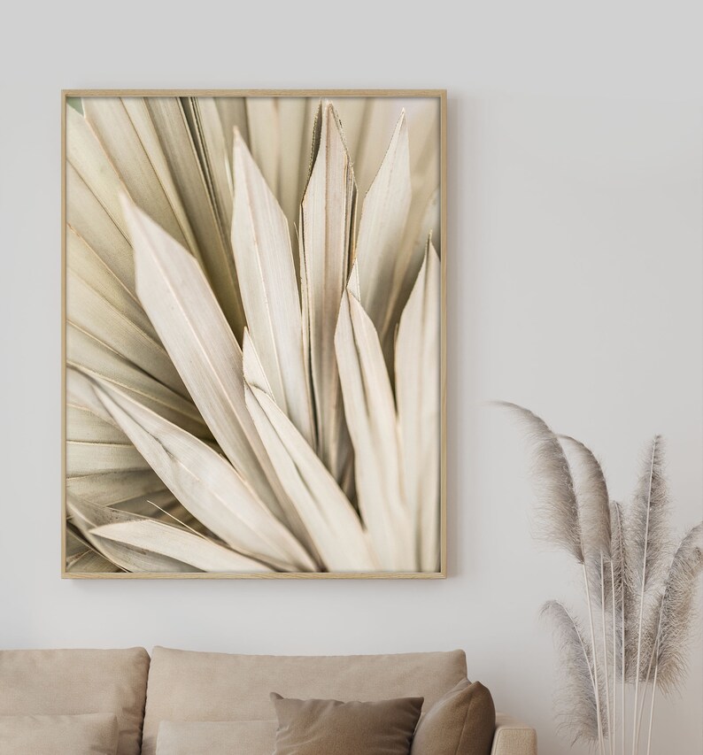 Neutral Palm Leaf Wall Art, Tropical Botanical Decor, Minimalist Home ...