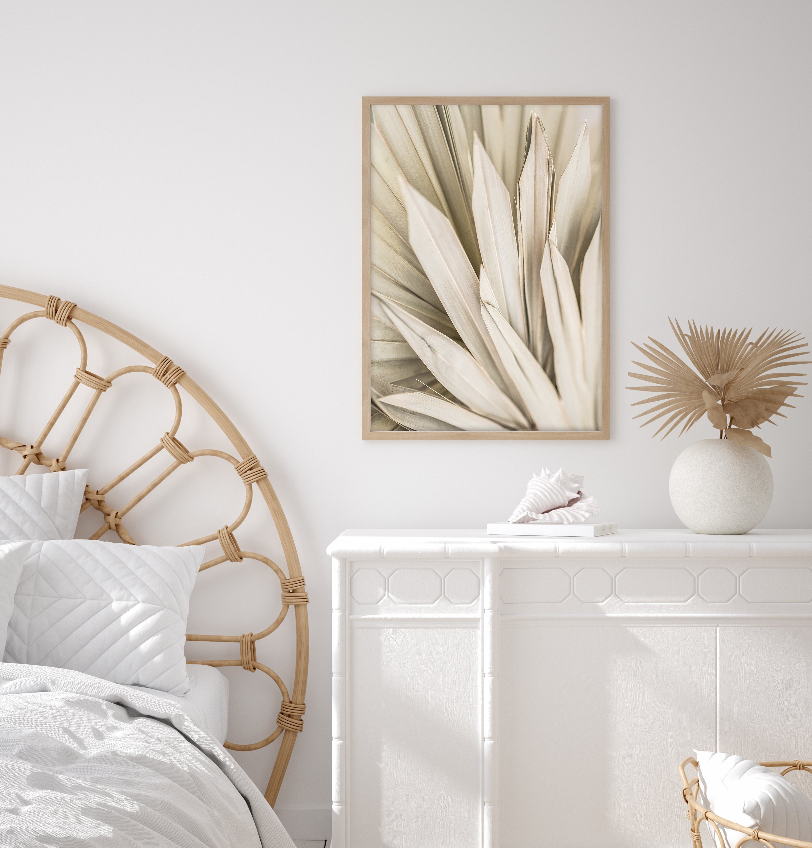 Neutral Palm Leaf Wall Art, Tropical Botanical Decor, Minimalist Home ...