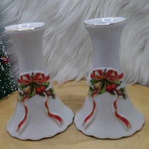 Candlestick Holders Vintage 1980&#39;s set of 2 Christmas Candle Holders Made in Japan  Christmas Decor Christmas Dinner Decor