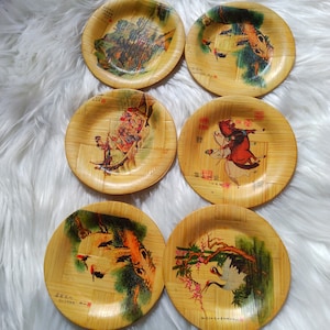 Posavasos de bambú, juego vintage de 6 posavasos chinos de bambú tejido de los años 60, fabricados en Taiwán, República de China