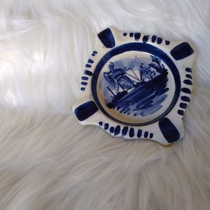 Delft Holland Vintage Delft Blue Holland Ceramic Ashtray. Hand painted. Signed on bottom
