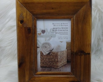 Vintage Acacia Wood 4x6 Picture Photo Frame Table Top and Wall Decor made in Vietnam