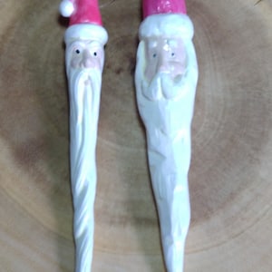 Vintage 1960s Handpainted Handmade Ceramic Icicle Shaped Santa Heads Christmas Trée Ornament