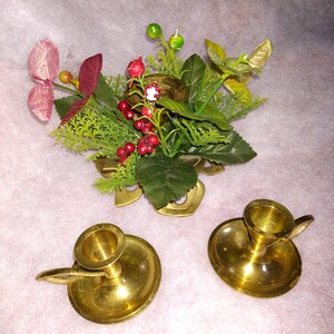 Christmas Centerpiece and Candle Sticks  1980's Solid Brass Center Piece Candle Holder 2 Brass Candle Stick Holders