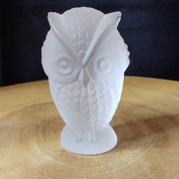 Frosted Crystal Glass Owl Statue Vintage Owl Figure Owl Collectors Art Glass Kristaluxus Crystal Glass Owl Mexico