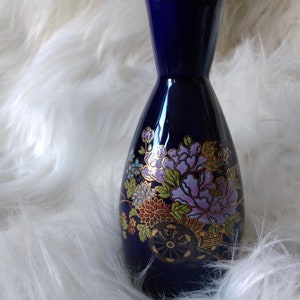 Ceramic Vase Flower Bud Vase Small Vintage Japanese Bud Vase, Cobalt Blue, Decorative Vase, made in Japan, 1980s.