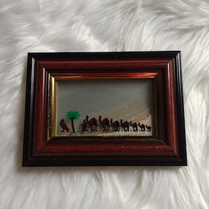 Sand Art Vintage Mcm Framed Sand Picture Art Wooden Frame Art Reversed Painting Sand Art Asian Art 1970&#39;s U.A.E.