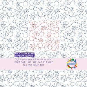 Meander Flower Computerized Longarm Pattern Floral Motif Meander Design Edge Stitch Modern Style Professional Finish Quilt File Download