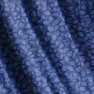 Navy Blue Floral Fabric by the Half Yard Tone on Tone Blue Cotton Quilting Fabric Cotton Dark Blue Continuous Cut Yardage Cherry Bloom Blue