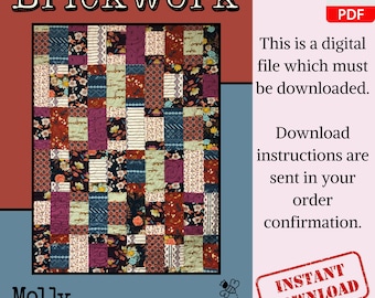 Brickwork Fat Quarter Quilt Pattern Scrappy Wall Hanging Quilted Lap Throw Patchwork Project Beginner Friendly Home Decoration Digital PDF