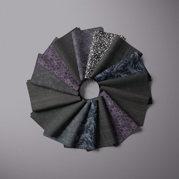 Black Tonal Fat Quarter Bundle Cotton Quilt Fabric Black Dark Gray Tone on Tone Quilting Cotton Sewing Stash Builder Black Cotton Fabric