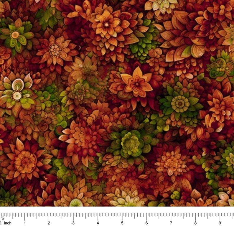 Fall Color Pattern With Rust Autumn Floral Gold Rust Green Multicolor Combed Cotton Digital Print ...