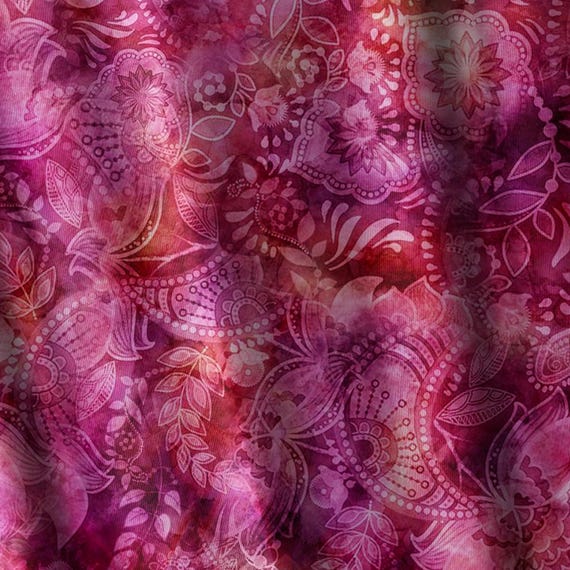 Fuchsia Pink Cotton Quilting Fabric by the Half Yard Romantic Floral Paisley Pink Tonal Cotton Blender Fabric for Quilting Fairy Tale Rose
