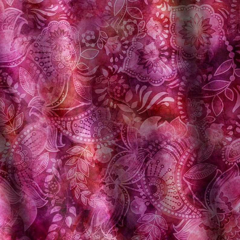 Premium Cotton Quilting Fabric Pink Floral Design Purple Paisley Pattern Home Decor Material Sewing Supply Store Watercolor Effect Craft Project Essential Quality Fabric Collection Creative Maker Package Beautiful Pattern Details
