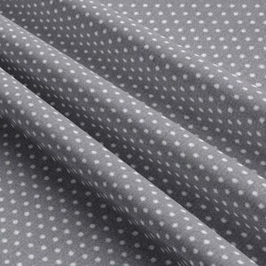 May include: Gray fabric with a white polka dot pattern. The fabric is folded in half, showing the pattern on both sides.