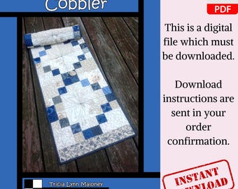 Blueberry Cobbler Table Runner Digital Quilt Pattern Dresser Scarf Charm Pack Pattern Kitchen Decor Beginner Friendly Bedroom Decor PDF