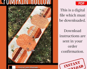 Pumpkin Hollow Fall Table Runner Quilt Pattern Autumn Design Room Accent Beginner Friendly Halloween Decor Digital PDF