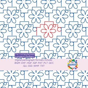 Flower Long Arm Edge to Edge Pantograph for Long Arm E2E Continuous Line Quilt Pattern BQM HQF QCC Digital Floral Minimal Backtrack Panto