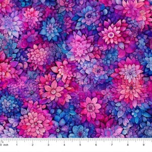 Floral Botanical Print Cotton Fabric Purple Pink Blue Flower Garden Pattern Summer Textile Yardage Fat Quarter Bundle Quilting Material Digital Print Design Combed Cotton Premium Quality Sewing Craft Supplies Patchwork Making Collection