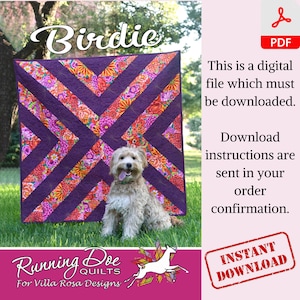 Birdie Villa Rosa Quilt Pattern Half Square Triangle Wall Hanging Quilted Lap Throw Patchwork Project Skill Builder Home Decor Digital PDF