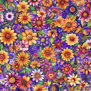 Garden Inspiration Collection Premium Cotton Fabric Quilting Material Digital Print Design Summer Floral Pattern Purple Background Beautiful Daisy Textile Sewing Project Essential Professional Quality Construction Craft Supply Botanical