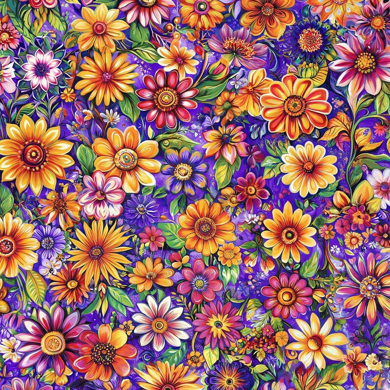 Garden Inspiration Collection Premium Cotton Fabric Quilting Material Digital Print Design Summer Floral Pattern Purple Background Beautiful Daisy Textile Sewing Project Essential Professional Quality Construction Craft Supply Botanical