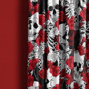 Gothic Fabric Collection Black Cotton Skull Bone and Rose Home Decor Halloween Cotton Gothic Style Dark Academia Clothing Fabric Spook Skull