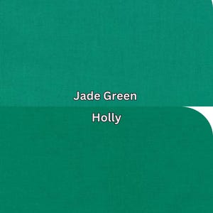 Pu&ograve; includere: Due campioni di tessuto verde. Il campione superiore &egrave; etichettato "Jade Green" e quello inferiore "Holly". Il tessuto &egrave; di colore uniforme e ha una leggera trama.