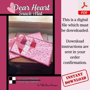 Dear Heart Snack Mat Placemat Pattern Kitchen Decor Valentine Decor Quilt Pattern Quilted Patchwork Project Beginner Friendly  Digital PDF