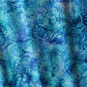Turquoise Blue Cotton Quilting Fabric By The Half Yard Sapphire Blue Paisley Watercolor Fabric for Quilting Quilt Shop Quality Teal Blue 27