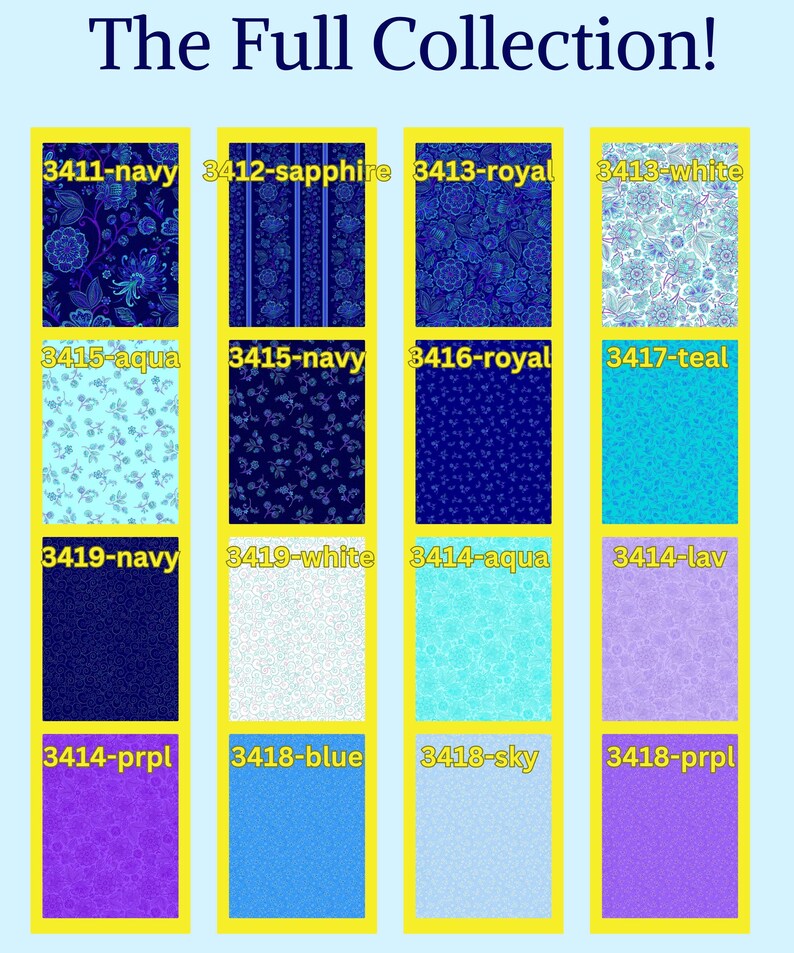 Blue Floral Fabric Spring Cotton Quilting Material Lightweight Print