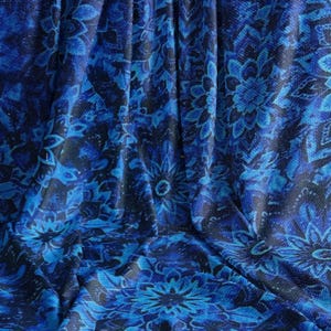Blue Floral Cotton Fabric by the Half Yard Navy Dahlia Combed Cotton Digital Print Quilt Fabric Royal Floral Blue Floral Quilting Material