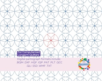 Floral Edge to Edge Pantograph Continuous Line Circle Geometric E2E Panto BQM QLI DXF Cathedral Arch Longarm Quilting Circle Twisted Flower