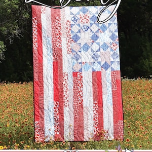 Liberty Fat Quarter Quilt Pattern Patriotic Wall Hanging Quilted Lap Throw Flag Quilt Pattern Beginner Friendly Home Decoration 4x6 CARD