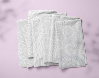 White on White Half Yard Cuts Low Volume Quilt Fabric Bundle Tone on Tone Gift for Quilter Gift 100% Cotton Stash Builder 1 5 or 10 piece