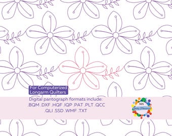 Digital Vine Pattern Hibiscus Design Tropical Flower Longarm Template Edge Pantograph Quilt System Computerized Quilting Stitch File Format
