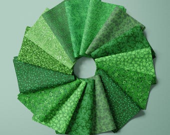 Fat Quarter Bundle Cotton Fabric Quilting Material Blender Coordinate Green Tone Quilter Stash Builder Collection 10 Piece Precut Cloth