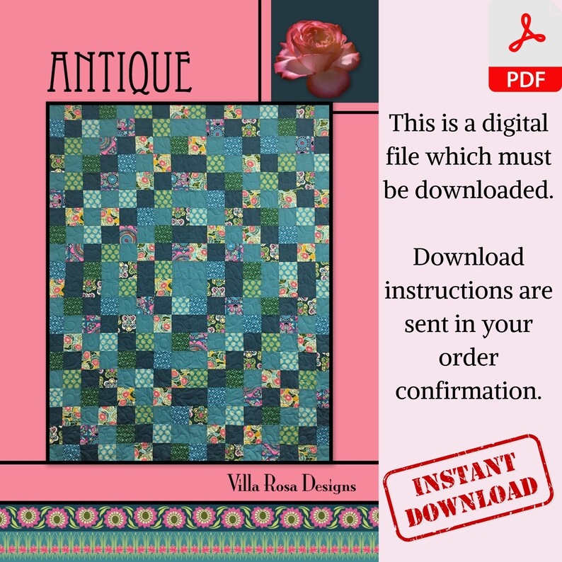 Antique Digital Quilt Pattern Fat Quarter Wall Hanging Quilted Lap ...