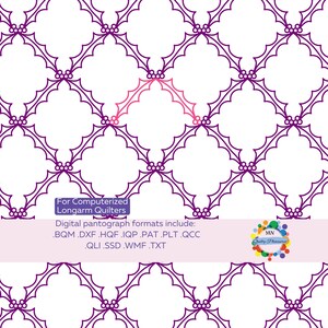 May include: A digital quilting pattern featuring a repeating design of stylized holly leaves and berries in a deep purple color, set against a white background. The text "For Computerized Longarm Quilters" is included, along with a list of digital pantograph formats.