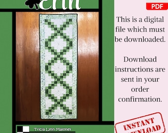 Erin St Patricks Day Irish Chain Digital Quilt Pattern Table Runner 9 patch Wall Hanging Quilted Lap Throw Beginner Friendly Home Decor PDF