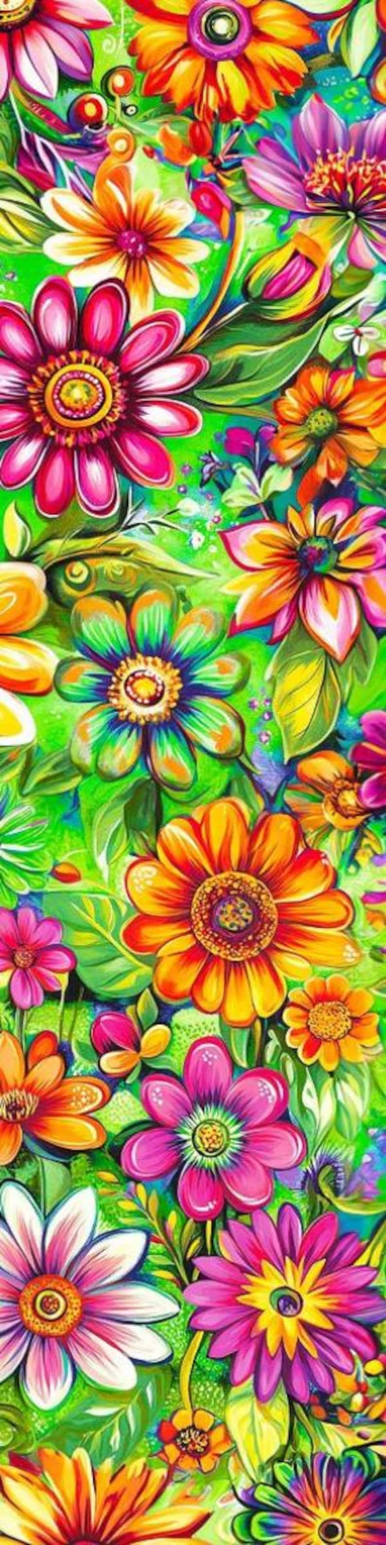 Lime Green Background Bright Flower MultiColor Combed Cotton Digital Print Floral Quilting Fabric by the Half Yard Daisy Sunflower Summer 8