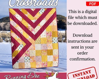 Crossroads Fat Quarter Geometric Scrappy Quilt Pattern Wandbehang Quilted Lap Werfen DIY Patchwork Anfänger freundlich Wohnkultur Digitales PDF